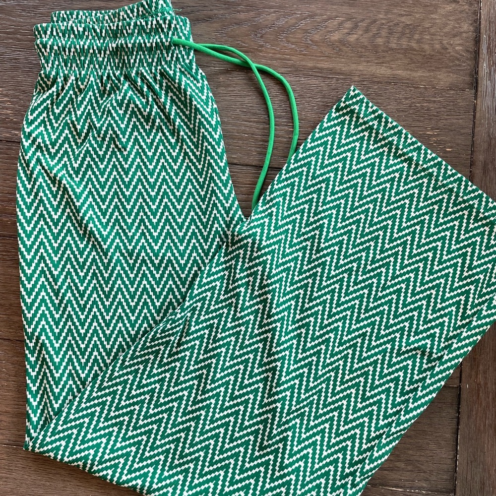 Kathy Green Chevron Ribbed Wide Leg Pants